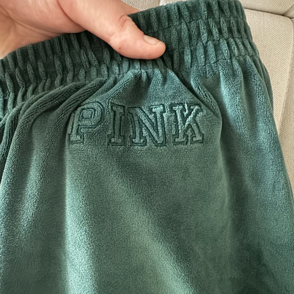 PINK Victoria's Secret Dark Green velour Lounge Pants